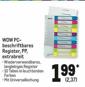 METRO Wow Pc-beschriftbares Register Pp Extrabreit Angebot