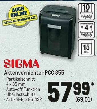 METRO Sigma Aktenvernichter Pcc 355 Angebot