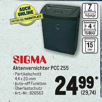 METRO Sigma Aktenvernichter Pcc 255 Angebot