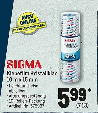 METRO Sigma Klebefilm Kristallklar 10 M X 15 Mm Angebot