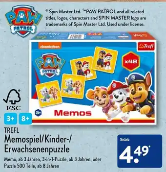 Aldi Nord Trefl Memospiel/Kinder/Erwachsenenpuzzle Angebot