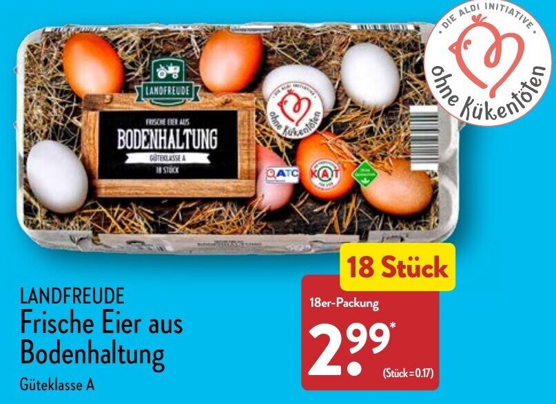 Landfreude Frische Eier aus Bodenhaltung 18er Packung Angebot bei Aldi Nord