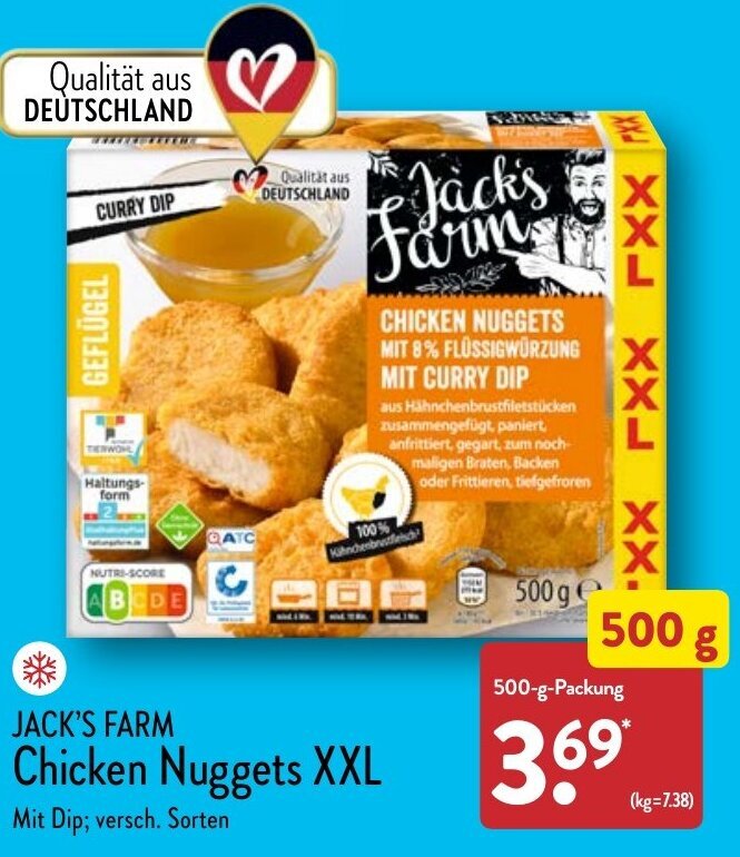Jack's Farm Chicken Nuggets XXL 500 g Packung Angebot bei Aldi Nord
