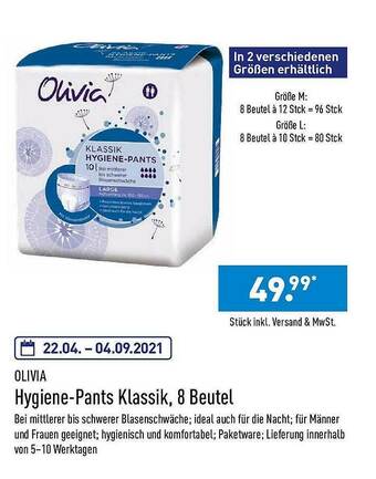 Aldi Nord Olivia Hygiene-pants Klassik 8 Beutel Angebot