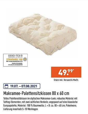 Aldi Nord Makramee-Palettensitzkissen 80 X 60 Cm Angebot