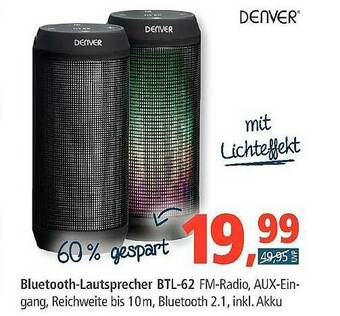 Pfennigpfeiffer Denver Bluetooth Lautsprecher Btl-62 Angebot