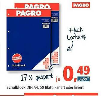 Pfennigpfeiffer Pagro Schulblock Angebot