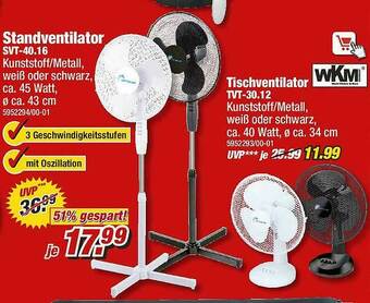 Poco Wkm Tischventilator Tvt-30.12 Oder Standventilator Svt-40.16 Angebot