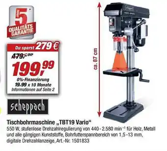 toom Baumarkt Scheppach tischbohrmaschine „tbt19 vario“ Angebot