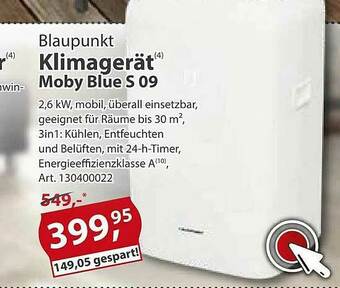 Sonderpreis Baumarkt Blaupunkt Klimagerät Moby Blue S09 Angebot