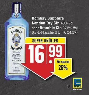 Edeka Bombay Sapphire London Dry Gin Oder Bramble Gin Angebot