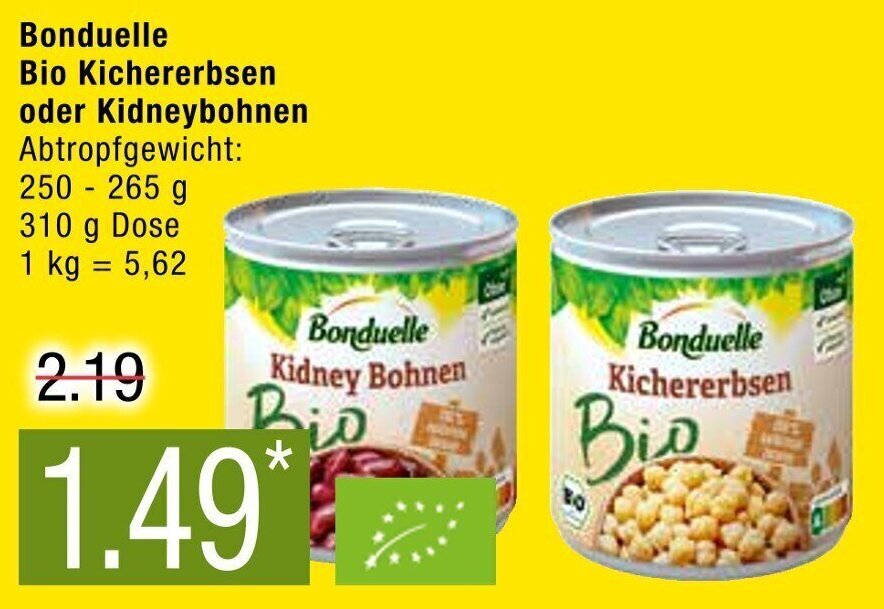 Bonduelle Bio Kichererbsen oder Kidneybohnen 310 g Dose Angebot bei