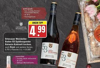 Edeka Ortenauer Weinkeller Baden 53 Spätburgunder Rotwein Kabinett Trocken, Auch Rosé Angebot