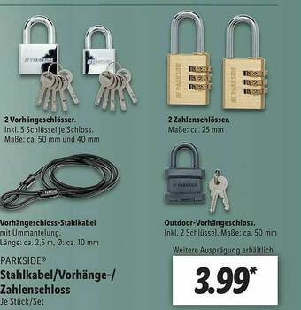 Lidl Parkside Stahlkabel Oder Vorhänge- Oder Zahlenschloss Angebot