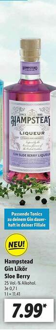 Lidl Hampstead Gin Likör Sloe Berry Angebot