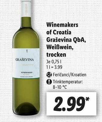 Lidl Winemakers Of Croatia Grasevina Qba, Weißwein, Trocken Angebot