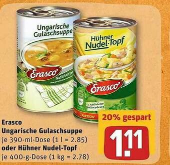 REWE Erasco Ungarische Gulaschsuppe Oder Hühner Nudel-topf Angebot