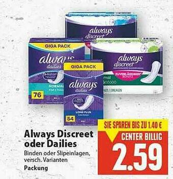 E-Center Always Discreet Oder Dailies Angebot