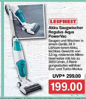 Famila Nord West Akku Saugwischer Regulus Aqua Power Vac Leifheit Angebot