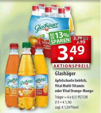 Getränkeland Glashäger Apfelschorle Lieblich, Vital Multi-vitamin Oder Vital Orange-mango Angebot