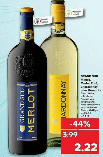 Kaufland Grand Sud Merlot Rosé, Chardonnay Oder Grenache Angebot