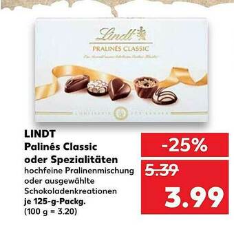 Kaufland Lindt Palinés Classic Oder Spezialitäten Angebot