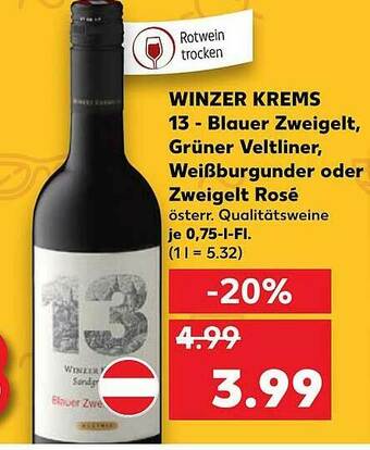 Kaufland Winzer Krems 13 - Blauer Zweigelt Grüner Veltliner Weißburgunder Oder Zweigelt Rosé Angebot