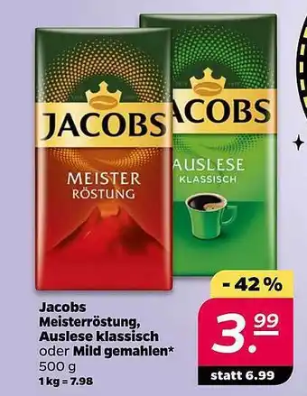 NETTO Jacobs meisterröstung, auslese klassisch oder mild gemahlen Angebot