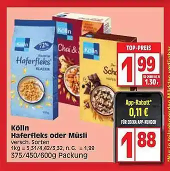 Edeka Kölln haferfleks oder müsli Angebot