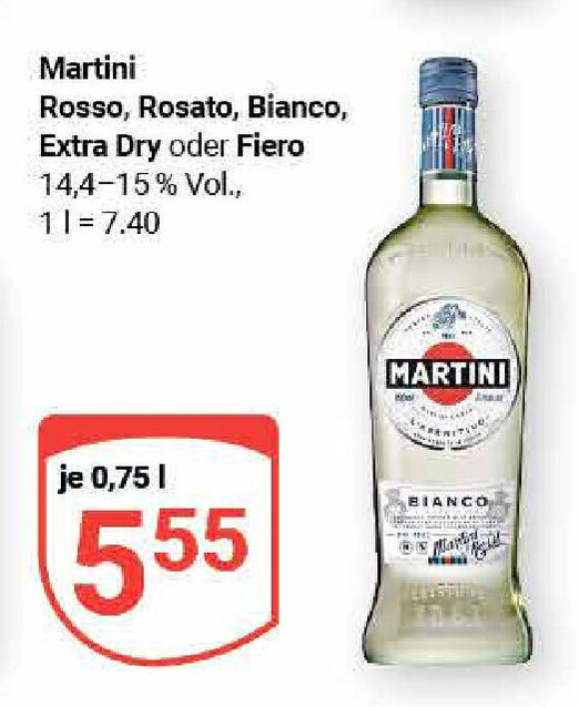 Martini Rosso, Rosato, Bianco, Extra Dry o. Fiero 750ml Angebot bei Globus