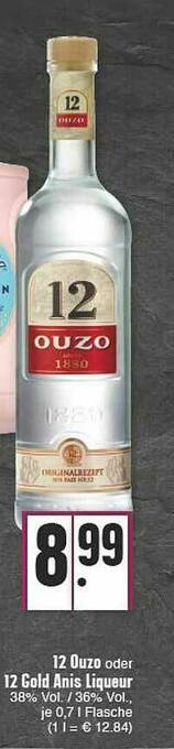 E-Center 12 Ouzo Oder 12 Gold Anis Liqueur Angebot