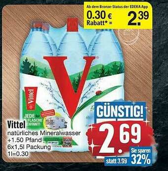 Edeka Vittel Natürliches Mineralwasser Angebot