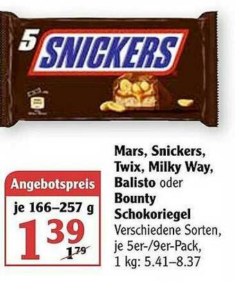 Globus Mars, Snickers, Twix, Balisto Oder Bounty Schokoriegel Angebot