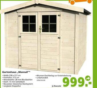 Globus Baumarkt Gartenhaus „mareuil” Angebot