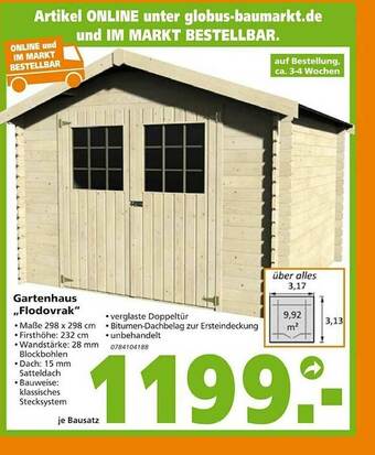 Globus Baumarkt Gartenhaus „flodovrak” Angebot