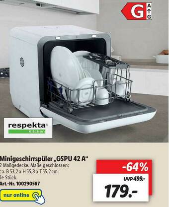 Lidl Respekta Kitchen Minigeschirrspüler ,,GSPU 42 A Angebot