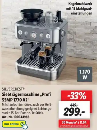 Lidl Silvercrest Siebträgermaschine Profi SSMP 1770 A2 Angebot