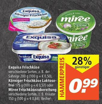 Marktkauf Exquisa Frischkäse Körniger Frischkäse Laktosefrei Oder Miree Frischkäsezubereitung Angebot