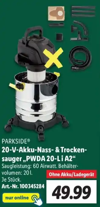 Lidl Parkside 20 V Akku Nass & Trockensauger PWDA 20-Li A2 Angebot