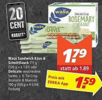 Marktkauf Wasa Sandwich Käse & Schnittlauch Angebot