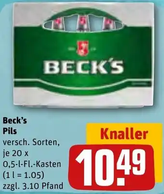 REWE Beck's Pils 20x0,5 L-Fl. Kasten Angebot