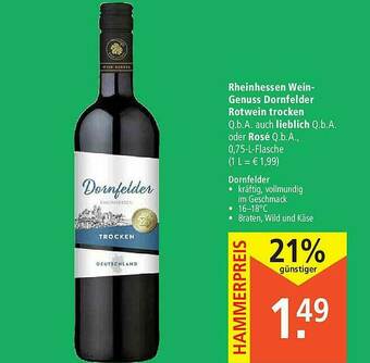 Marktkauf Rheinhessen Wein-genuss Dornfelder Rotwein Trocken Q.b.a. Auch Lieblich Q.b.a. Oder Rosé Q.b.a. Angebot