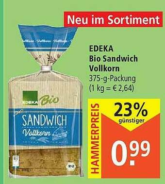 Marktkauf Edeka Bio Sandwich Vollkorn Angebot