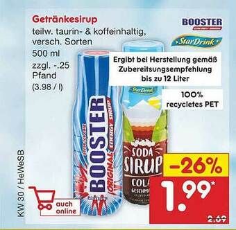 Netto Marken-Discount Booster Oder Stardrink Getränkesirup Angebot