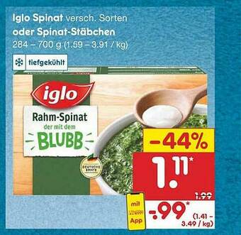 Netto Marken-Discount Iglo Spinat Oder Spinat-stäbchen Angebot