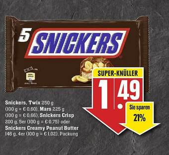 Scheck-in-Center Snickers Twix Oder Snickers Creamy Peanut Butter Angebot