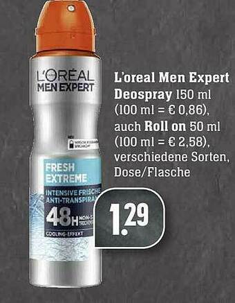 Scheck-in-Center L'oreal Men Expert Deospray Auch Roll On Angebot