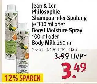 Rossmann Jean & Len Philosophie Shampoo oder Spülung Angebot