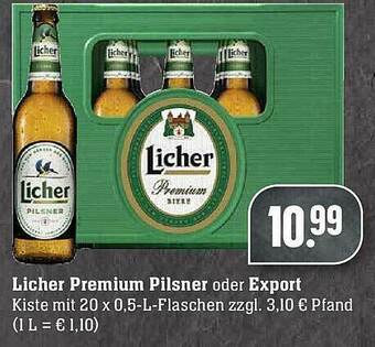 Scheck-in-Center Licher Premium Pilsner Oder Export Angebot