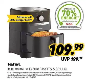 MEDIMAX Tefal heißluftfritteuse ey5018 easy fry & grill xl Angebot